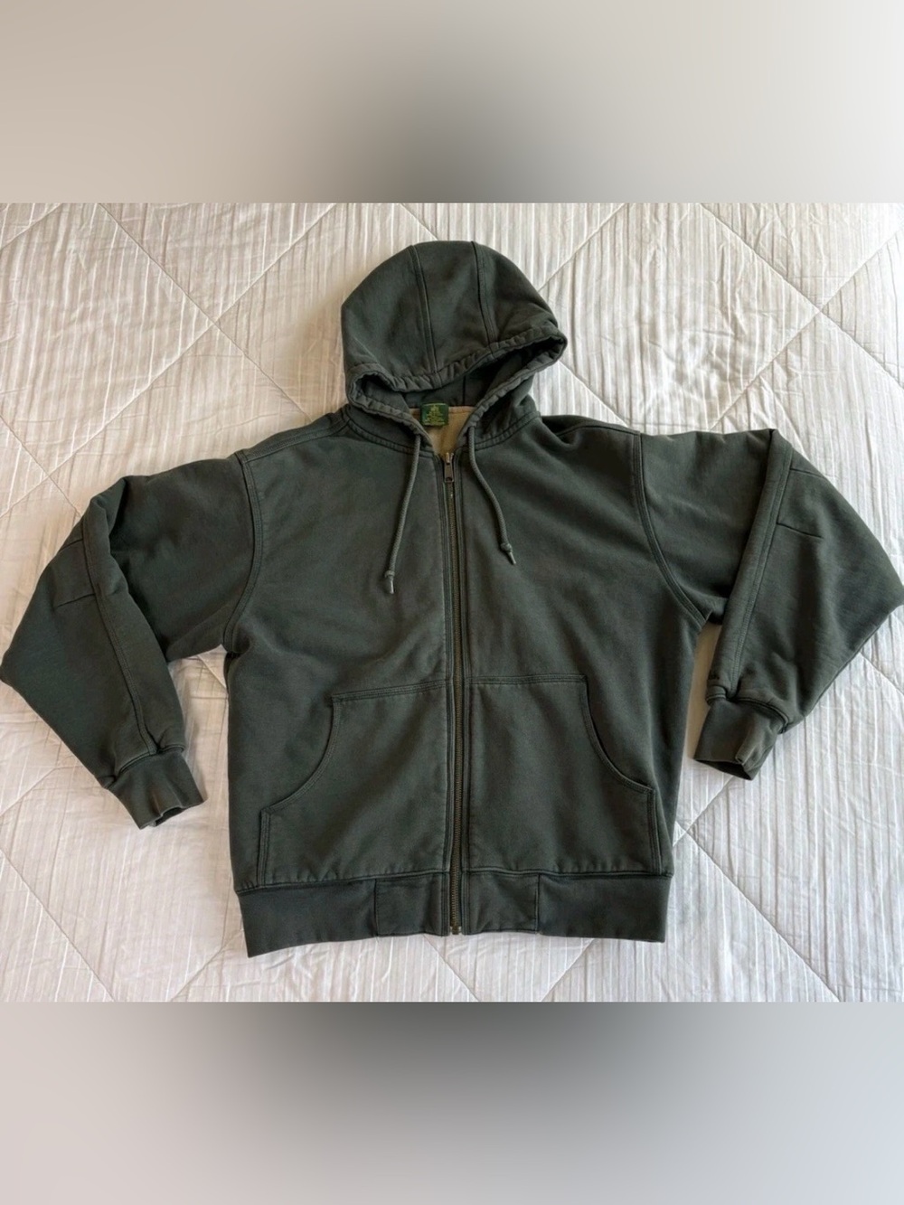 Vintage Cabelas Thermal Lined Full Zip Hoodie Mens XL Tall Green Sun Faded 90s